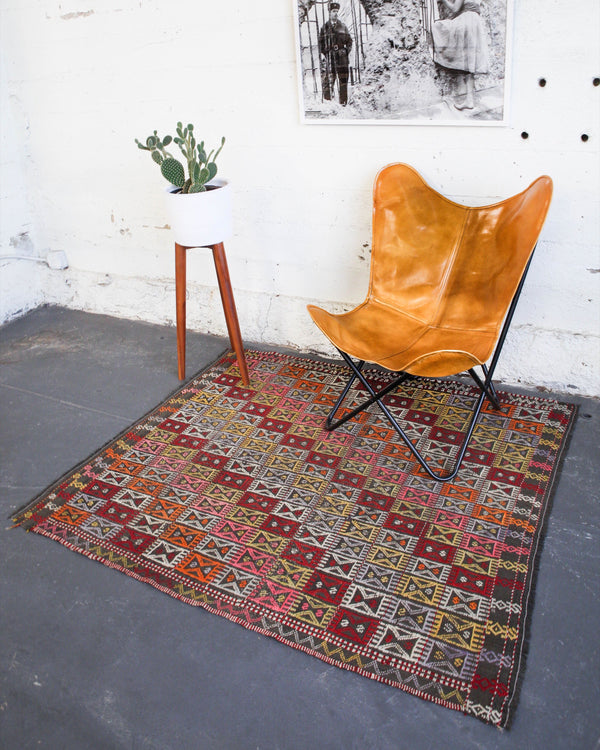 Turkish rug, vintage rug, flat weave, kilim rug, large area rug, square rug, Wild Shaman, Portland, Oregon, rug store, rug shop, local shop,  bright colors, area rug, red rug, bold color