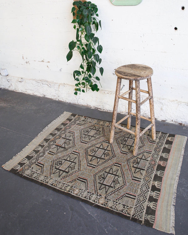 old rug, antique rug, earthy colors, faded colors, Turkish rug, vintage rug, flat weave, kilim rug, large area rug, square rug, Wild Shaman, Portland, Oregon, rug store, rug shop, local shop