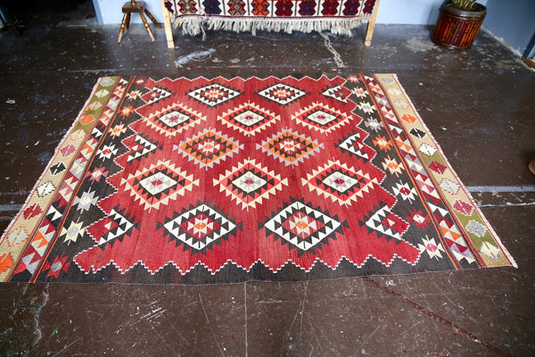 Vintage Manisa Kilim 5.8ftx7.2ft