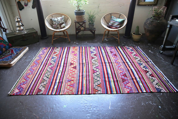 Vintage Aegean Cicim Kilim 5.2ftx8.3ft