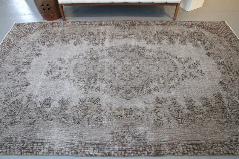 Vintage Overdyed Isparta Rug in Mid Gray 5.7ftx9.7ft