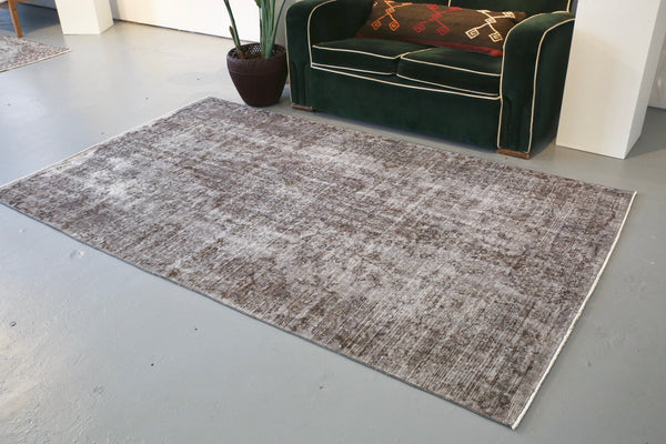 Vintage Overdyed Isparta Rug in Mid Gray 4.7ftx7.10ft