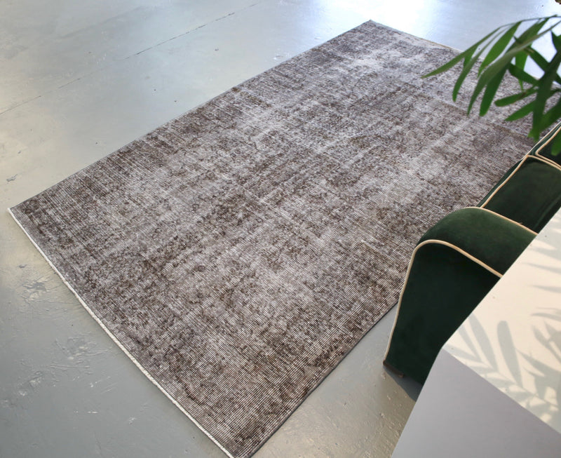 Vintage Overdyed Isparta Rug in Mid Gray 4.7ftx7.10ft