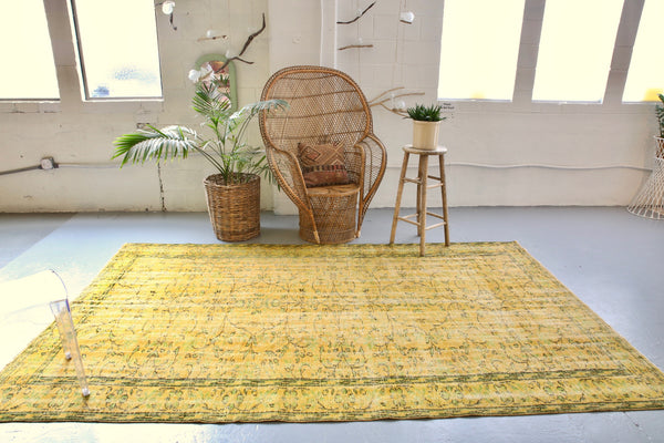 Vintage Overdyed Isparta Rug in Mint Lemon 6ftx10ft