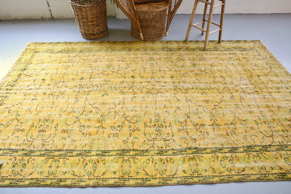 Vintage Overdyed Isparta Rug in Mint Lemon 6ftx10ft