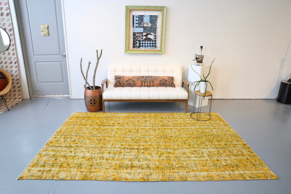 Vintage Overdyed Isparta Rug in Meyer Lemon 5.9ftx8.10ft