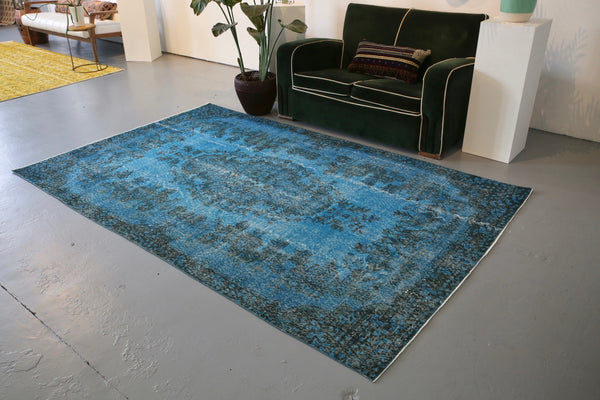 Vintage Overdyed Isparta Rug in Deep Blue 5.5ftx8.7ft