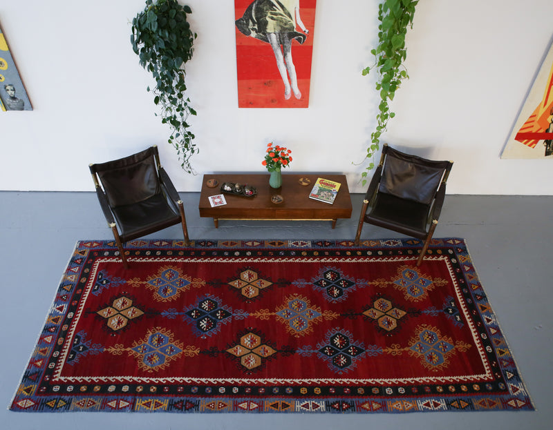 old rug, antique rug, bright colors, bold colors, turkish rug, vintage rug, flat weave, kilim rug, large area rug, square rug, Wild Shaman, Portland, Oregon, rug store, rug shop, local shop