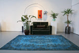 Vintage Overdyed Isparta Rug in Deep Blue 5.5ftx8.7ft