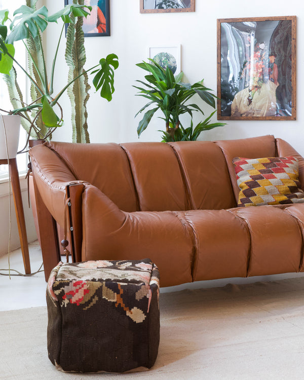 Floor pouf in a living room setting, pillow, turkish pillow, kilim pillow, home decor, decorative pillow, sham, rug pillow, decor, home decor, pouf, floor cushion, cushion, Portland, rugshop, Oregon, Wild Shaman, ottoman