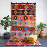 Turkish rug, vintage rug, flat weave, kilim rug, large area rug, square rug, Wild Shaman, Portland, Oregon, rug store, rug shop, local shop,  bright colors, area rug, red rug, bold color