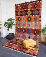 Turkish rug, vintage rug, flat weave, kilim rug, large area rug, square rug, Wild Shaman, Portland, Oregon, rug store, rug shop, local shop,  bright colors, area rug, red rug, bold color