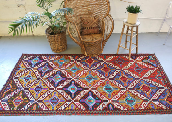 Vintage Mersin Cicim Kilim 4.9ftx9.9ft