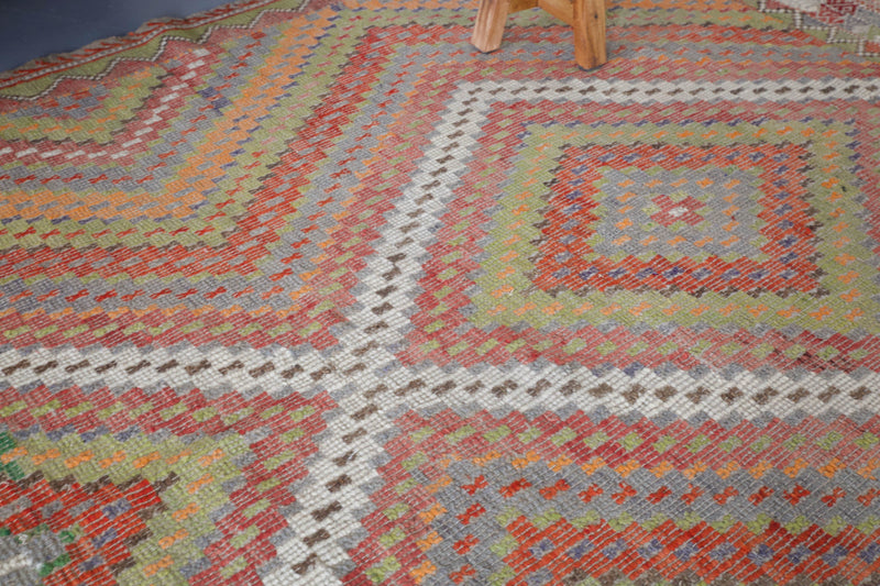 old rug, antique rug, earthy colors, faded colors, Turkish rug, vintage rug, flat weave, kilim rug, large area rug, square rug, Wild Shaman, Portland, Oregon, rug store, rug shop, local shop