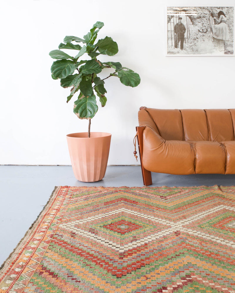 old rug, antique rug, earthy colors, faded colors, Turkish rug, vintage rug, flat weave, kilim rug, large area rug, square rug, Wild Shaman, Portland, Oregon, rug store, rug shop, local shop