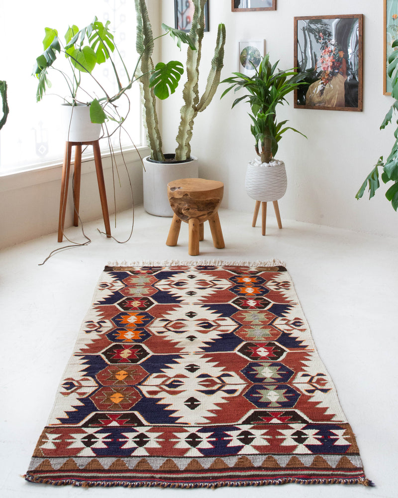 old rug, antique rug, earthy colors, faded colors, Turkish rug, vintage rug, flat weave, kilim rug, large area rug, square rug, Wild Shaman, Portland, Oregon, rug store, rug shop, local shop