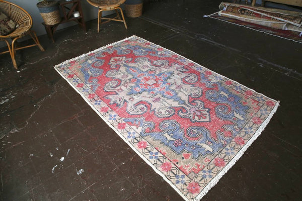 Vintage Faded Anatolian Rug 4.4ftx7.2ft