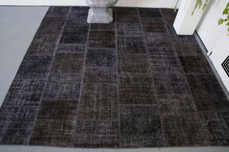 Vintage Overdyed Patchwork Rug overdyed in Black 10ftx10ft